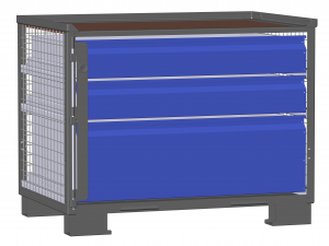 Dunkelgraue Gitterbox LCB112011C mit 3 blauen Schubladen
