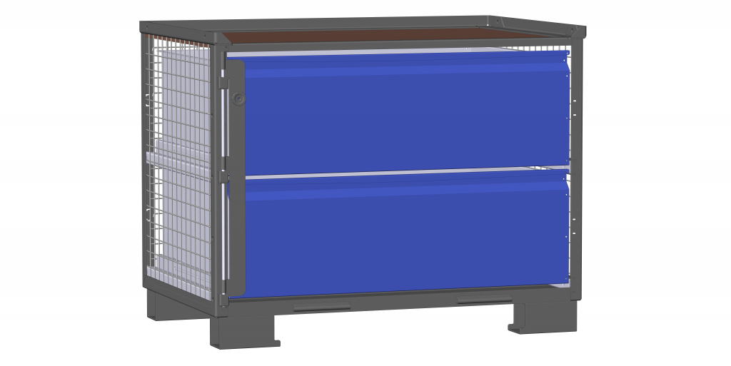 Dunkelgraue Gitterbox LCB112020C mit 2 blauen, großen Schubladen
