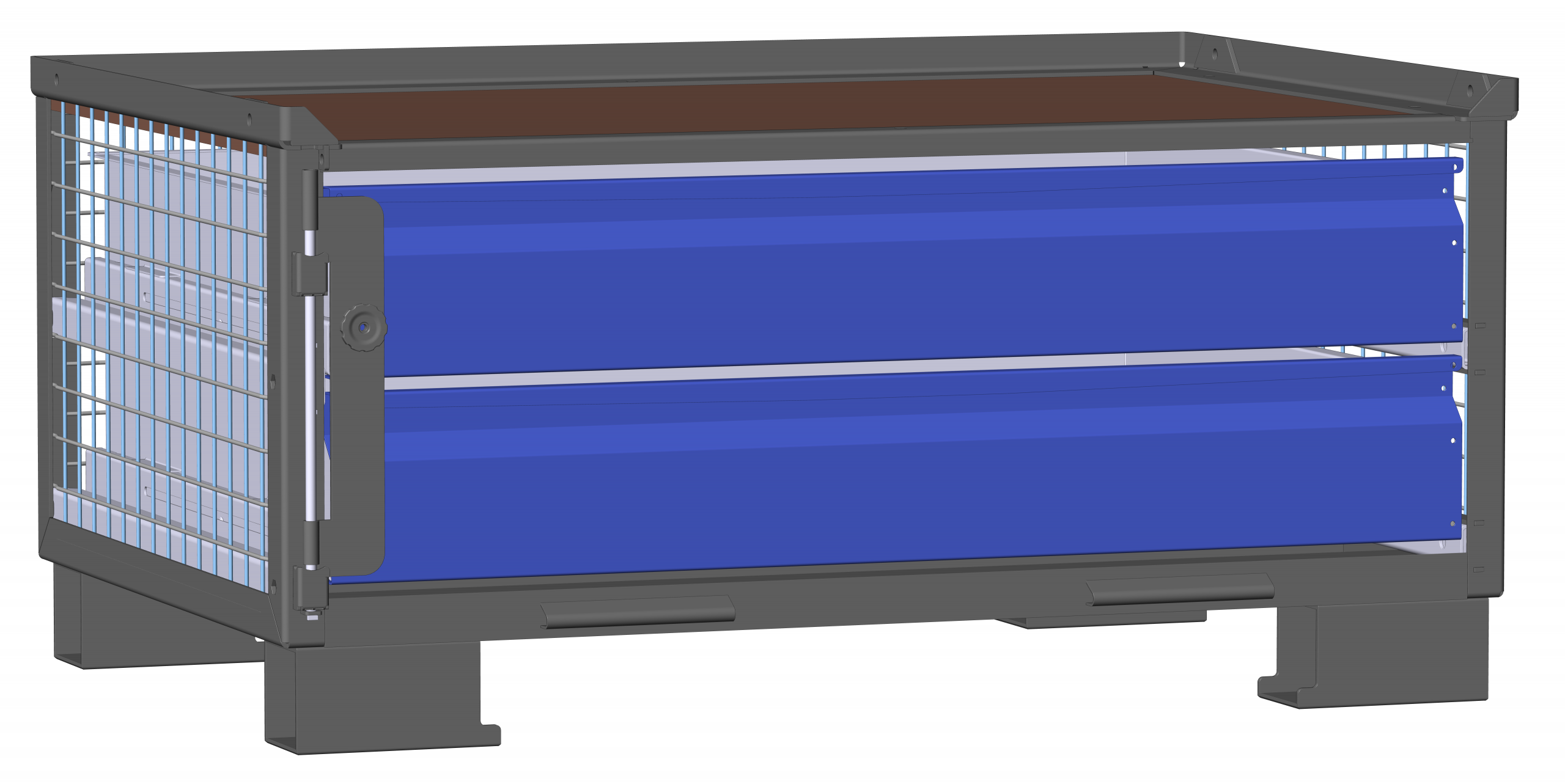 Dunkelgraue LCB I halbhoch mit Gitterwand 161100C und 2 kleinen blauen Schubladen.
