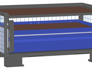 Dunkelgraue LCB I halbhoch mit Gitterwand 161300C und 1 kleinen blauen Schublade und einem blauen Auszugsrahmen.