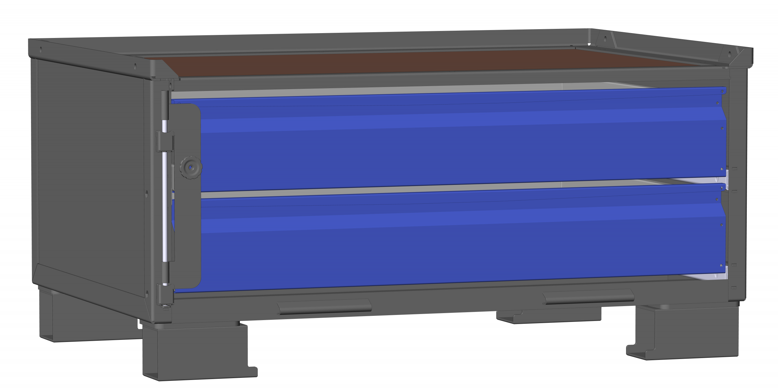 Dunkelgraue LCB I halbhoch mit Blechwänden 171100C und 2 kleinen blauen Schubladen.